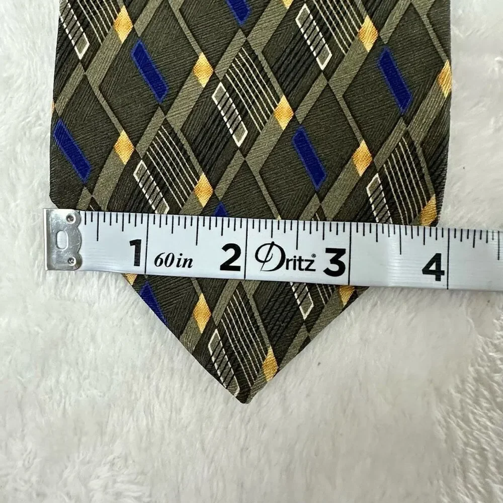 Alexander‎ Julian Colours Men's 100% Silk Neck Tie Olive Green Geometric Print
